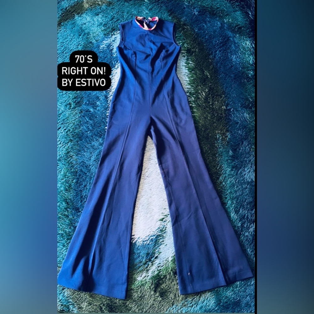 Right on! By Estivo navy blue jumpsuit true vintage 70s